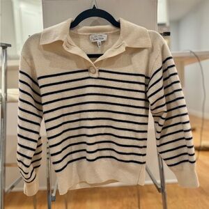 & Other Stories Striped Cream and Navy Blue Sweater Size xxs